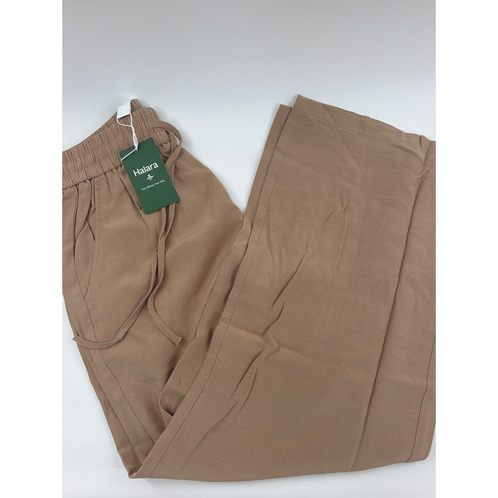 Halara Womens XS Petite Tan Wide Leg Drawstring Elastic Waist Trousers New